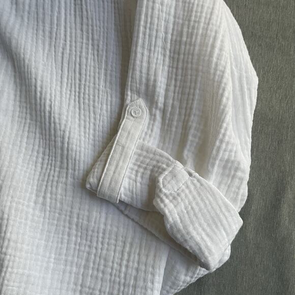 Anne Klein Crinkle Gauze Roll Tab Sleeve Button Down Shirt Size XXL Coastal - Picture 3 of 6